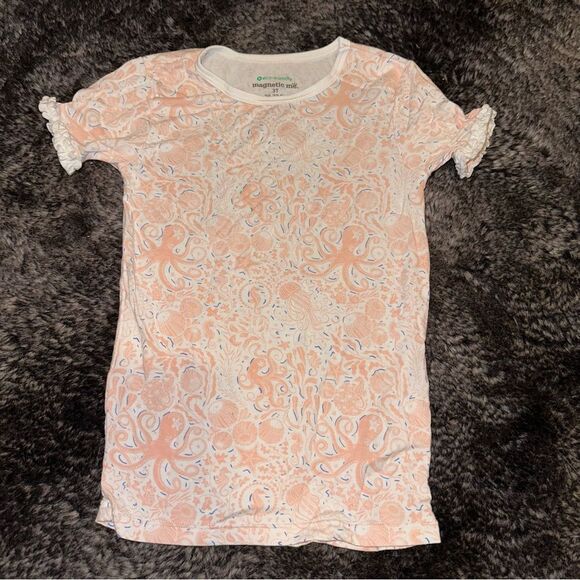Magnetic Me Pink White Octopus Seashell Ocean Print Modal Blend Pajama Top Sz 3T - Picture 1 of 7
